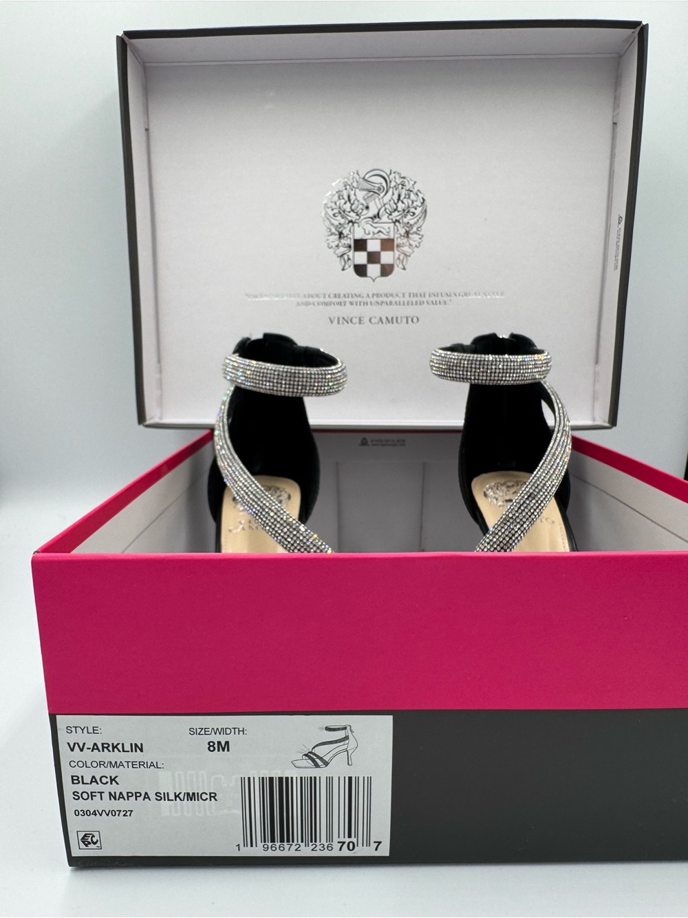 Vince Camuto Black Rhinestone-Strap Ankle-Heels, 🆕 size 8M
